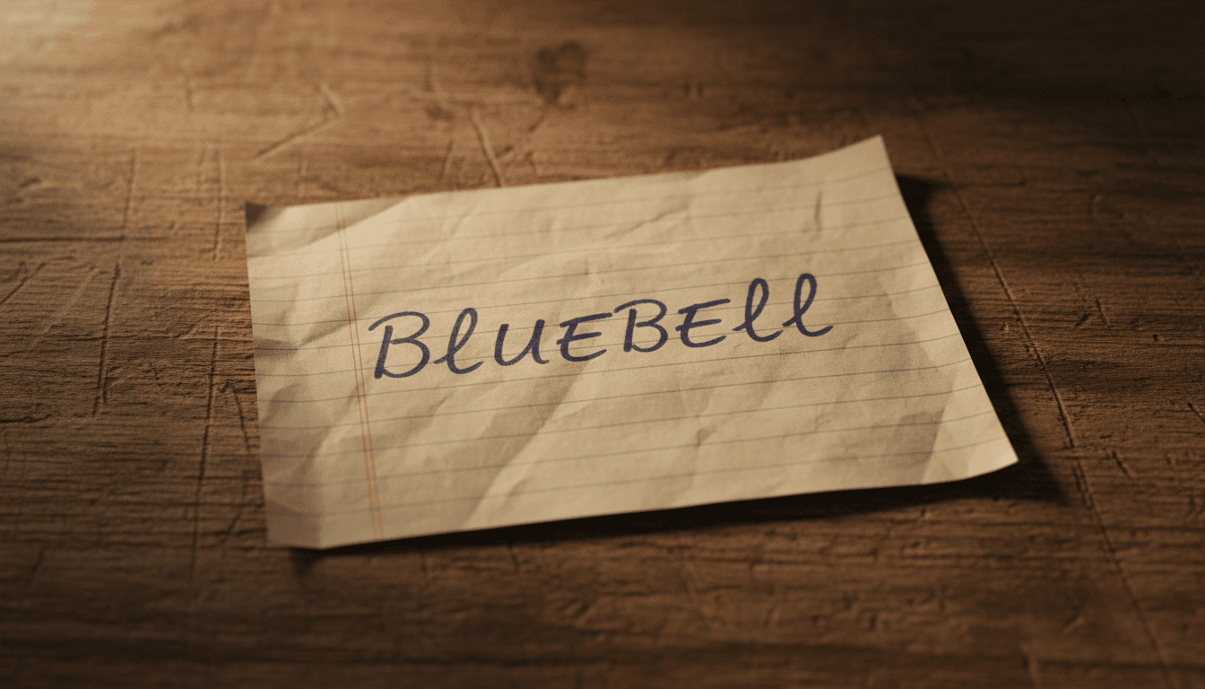 Close-up of handwritten code word on a piece of paper